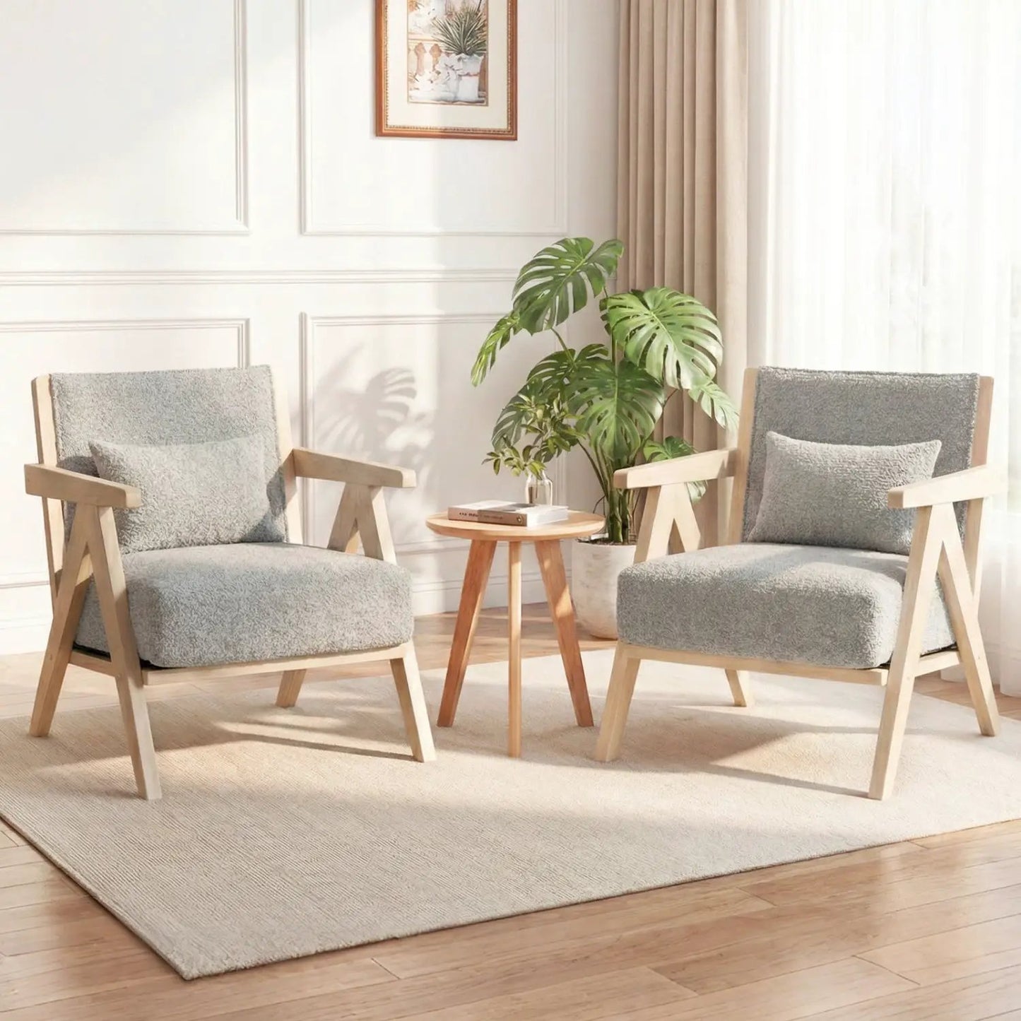2 Pieces Living Room Furniture Set with Rubber Wood Frame