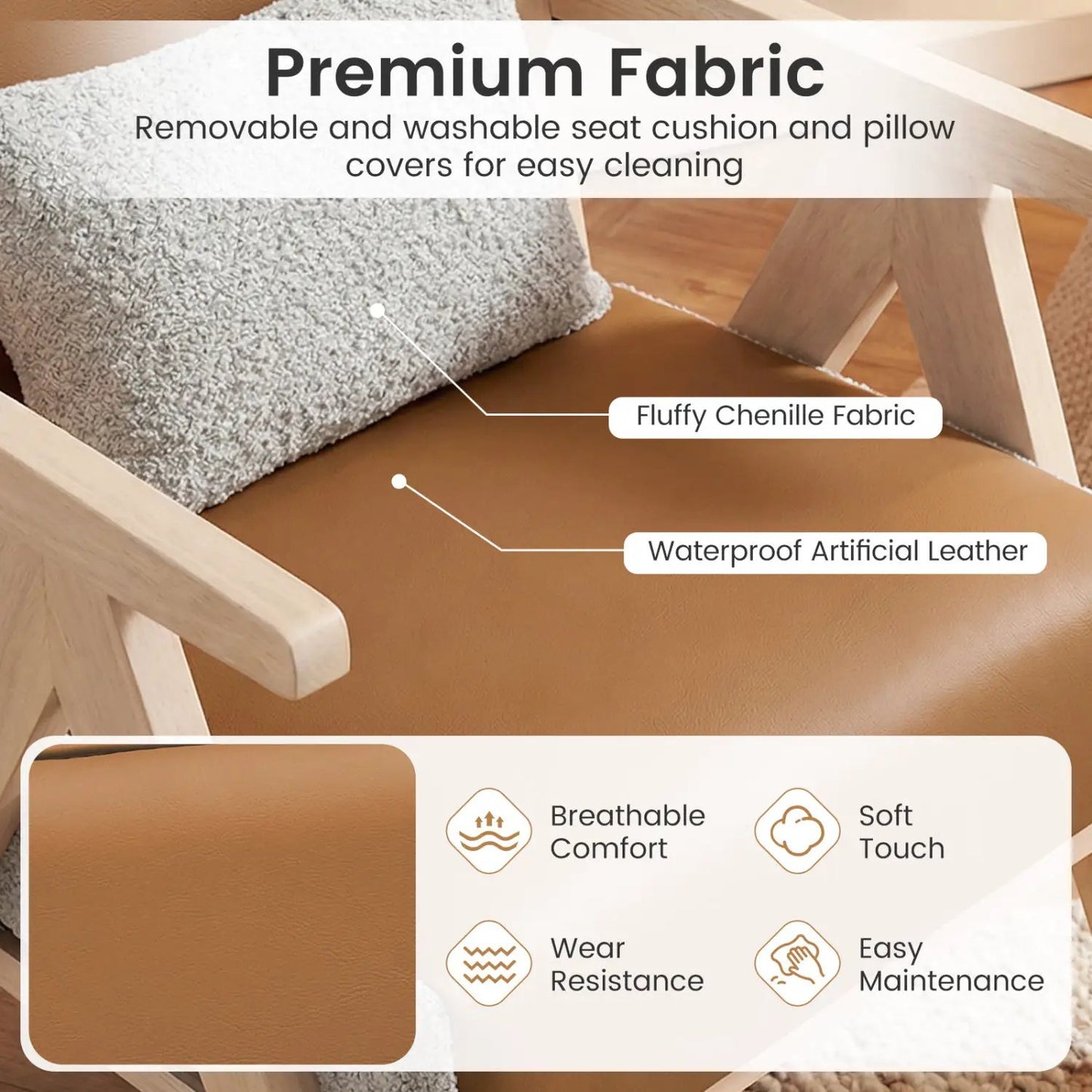 2 Pieces Living Room Furniture Set with Rubber Wood Frame
