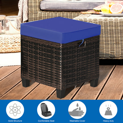 Juego de otomana de ratán para patio de 2 piezas con cojines extraíbles - Beige