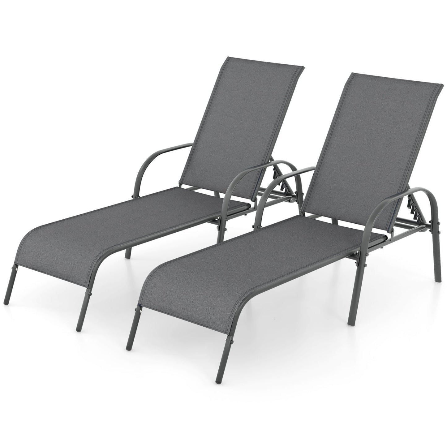 2 Pcs Outdoor Patio Lounge Chair Chaise Fabric with Adjustable Reclining Armrest