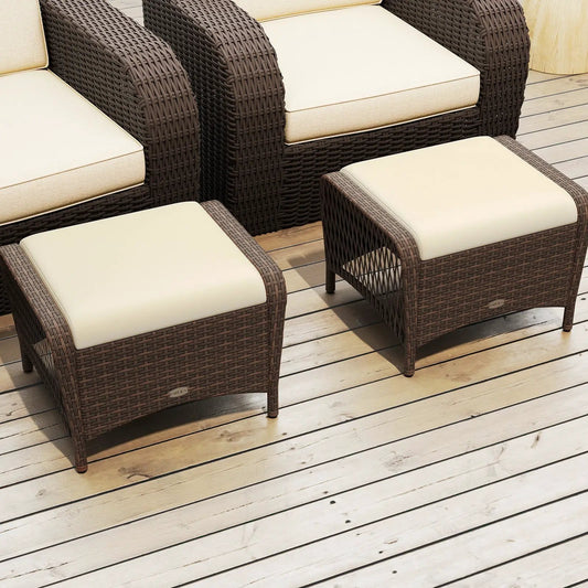 Set of 2 Outdoor PE Wicker Ottomans with Cushions