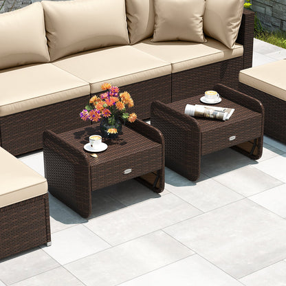 2 pufs de mimbre PE para patio exterior con cojines extraíbles - Marrón