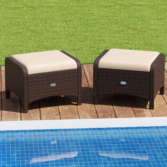 2 Pieces Outdoor Patio PE Wicker Ottomans with Removable Cushions-Beige - Tampa Home & Garden Store