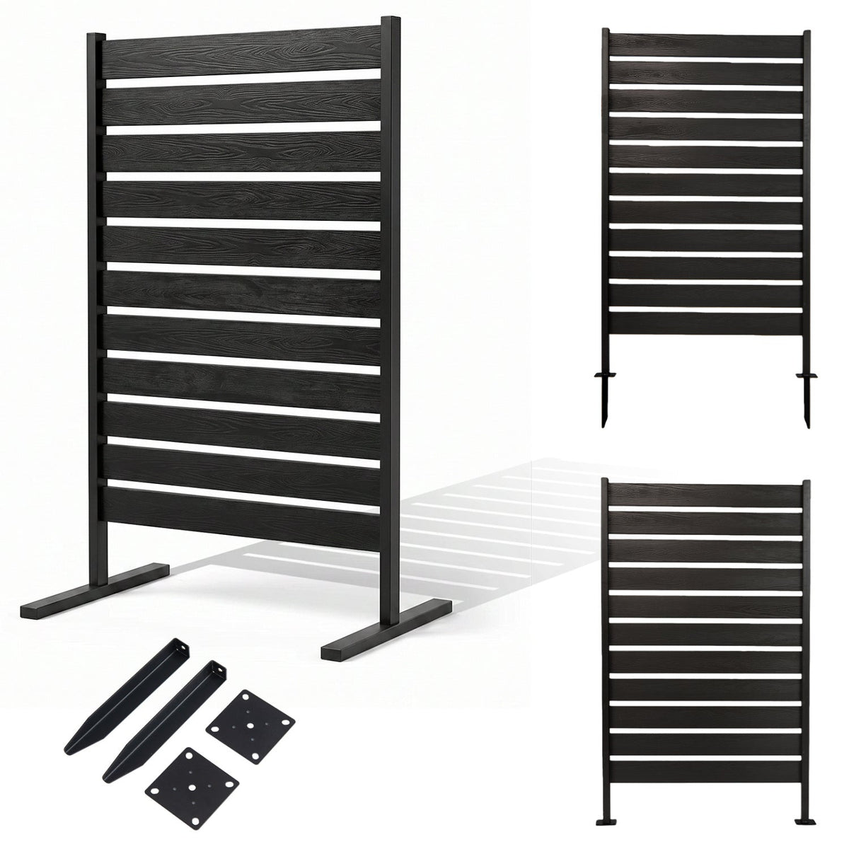 Outdoor Privacy Screen Fence 64in 2-Pack black slatted panels with wood grain by DirectDeals on Tampa Home & Garden Store
