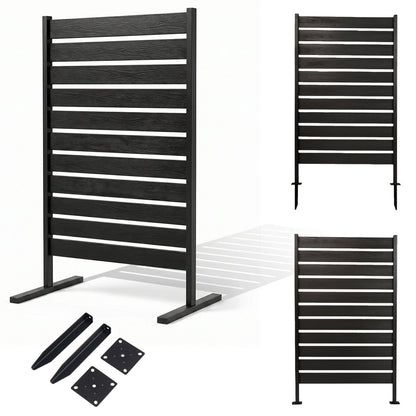 Outdoor Privacy Screen Fence 64in 2-Pack black slatted panels with wood grain by DirectDeals on Tampa Home & Garden Store