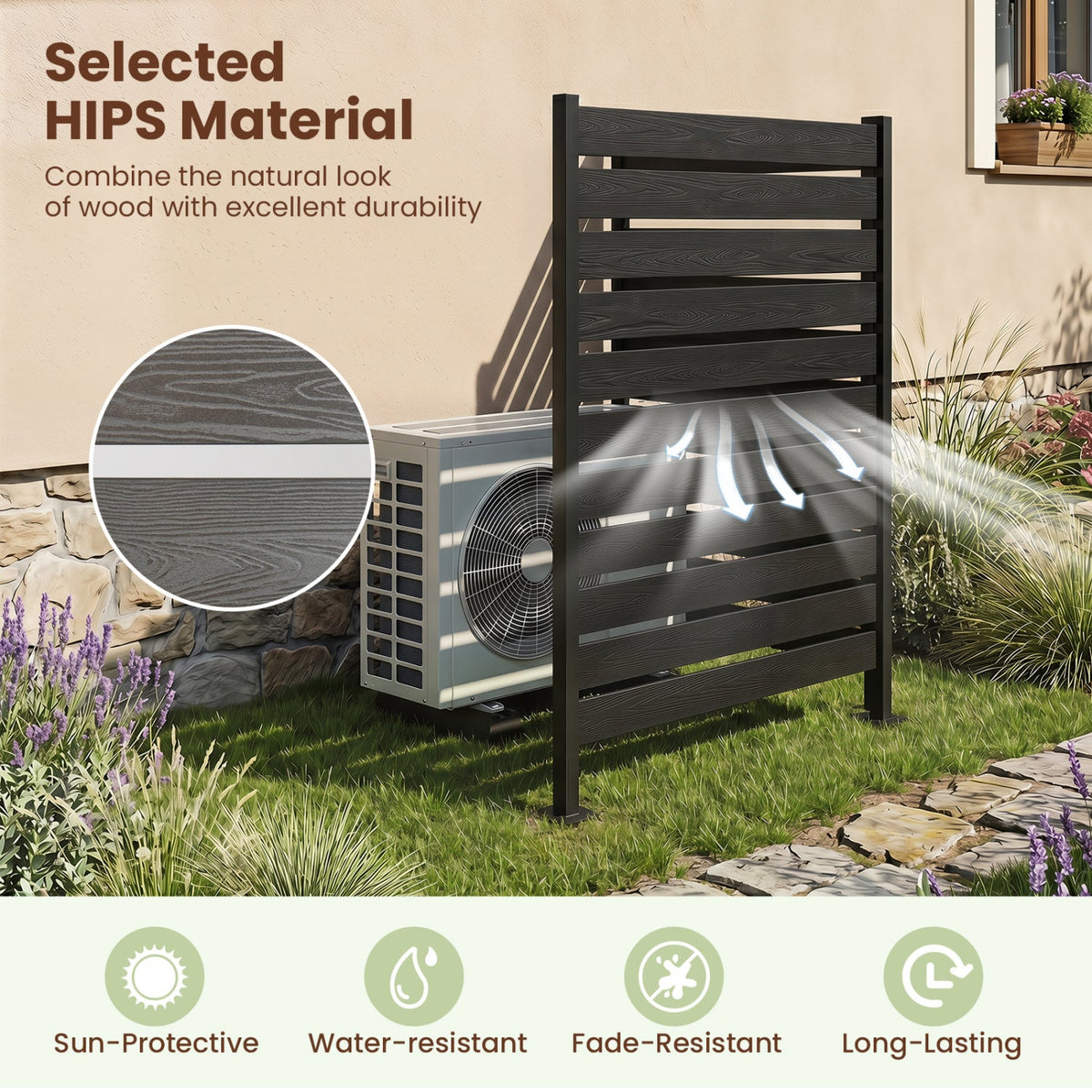 Outdoor privacy screen fence 2-pack 64in HIPS slatted panels DirectDeals dark gray wood grain on Tampa Home & Garden Store