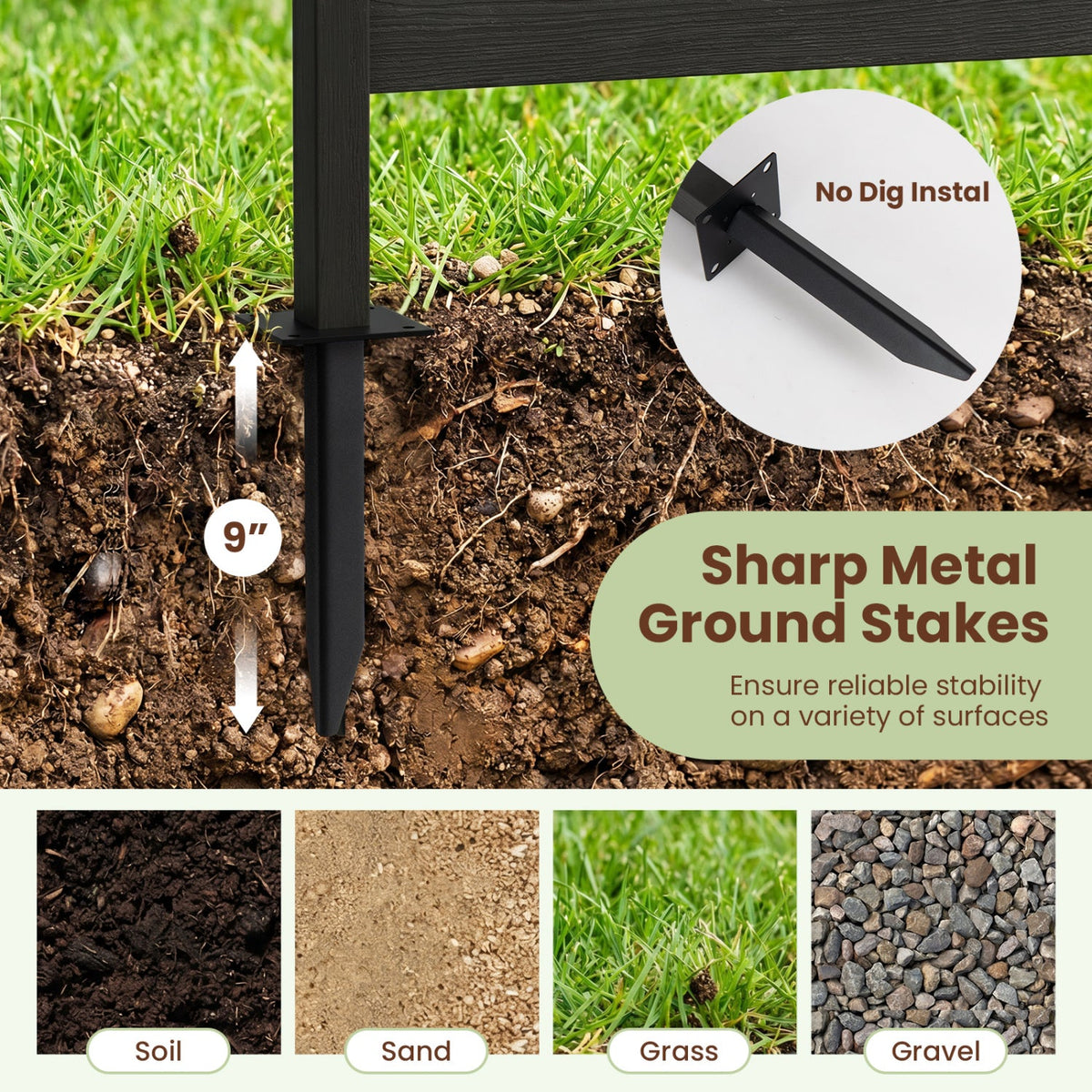 Outdoor Privacy Screen Fence 2-Pack HIPS Slatted Panels black stakes no-dig install on Tampa Home & Garden Store