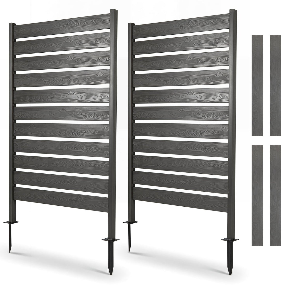 DirectDeals Outdoor Privacy Screen 2-Pack, 64in HIPS slatted panels in dark gray with stakes on Tampa Home & Garden Store