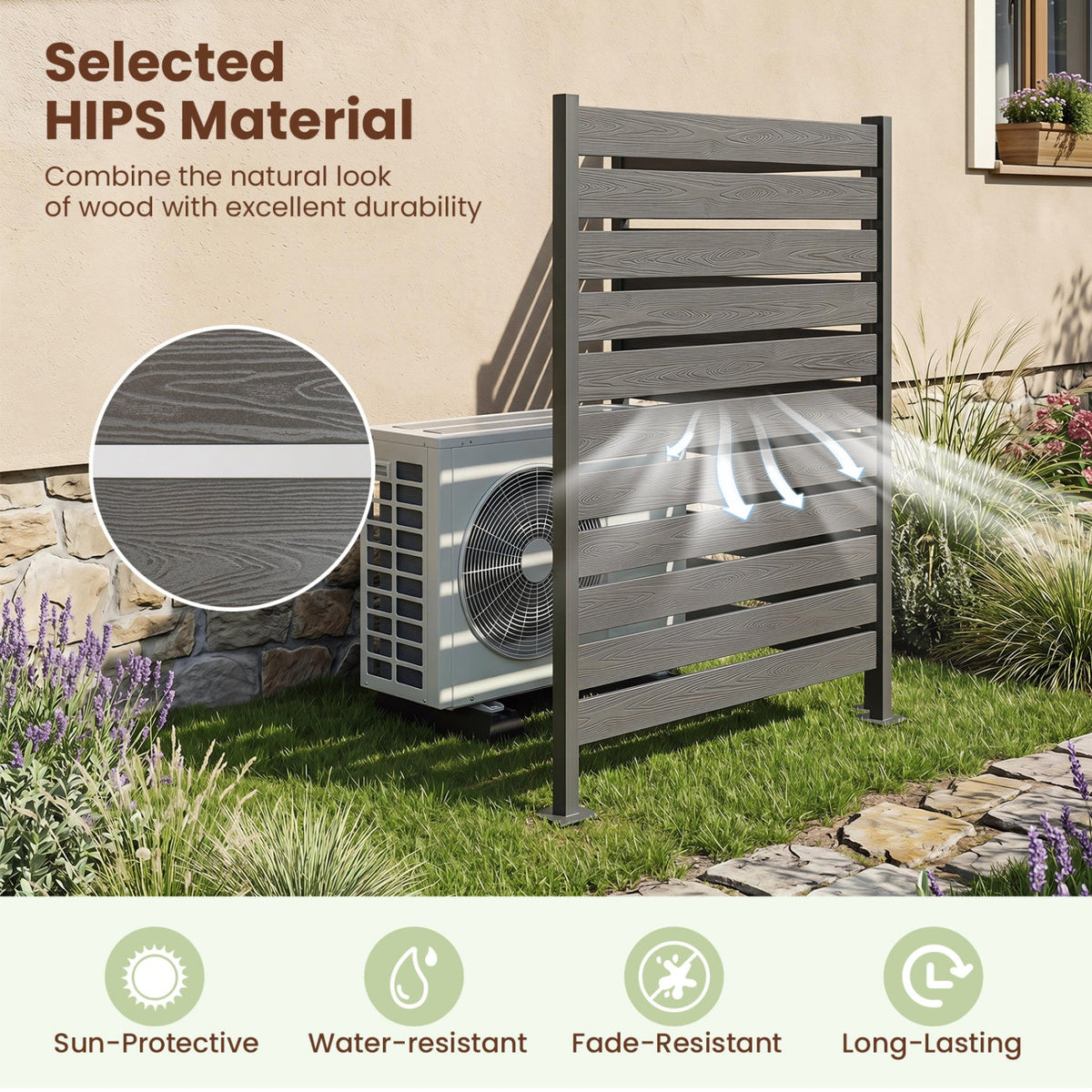 Outdoor Privacy Screen Fence 2-Pack 64 in DirectDeals gray HIPS slatted panels on Tampa Home & Garden Store