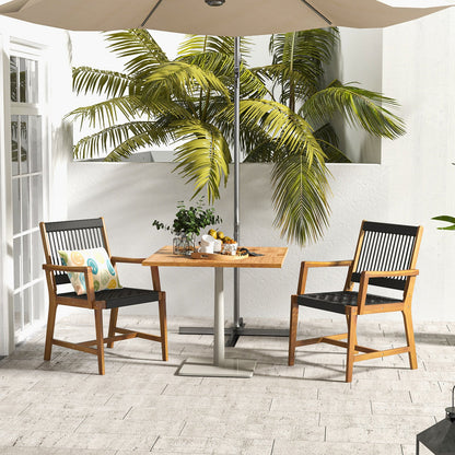 Juego de 2 sillas de comedor de madera de acacia con reposabrazos para patio y jardín