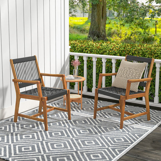 Set of 2 Patio Acacia Wood Dining Chairs with Armrests for Lawn Yard - Tampa Home & Garden Store