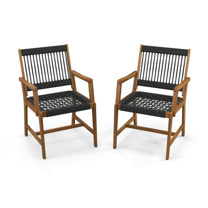 Juego de 2 sillas de comedor de madera de acacia con reposabrazos para patio y jardín
