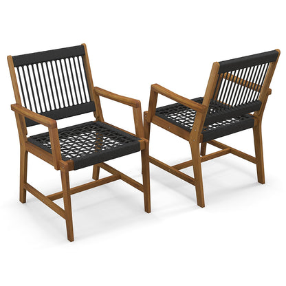 Juego de 2 sillas de comedor de madera de acacia con reposabrazos para patio y jardín
