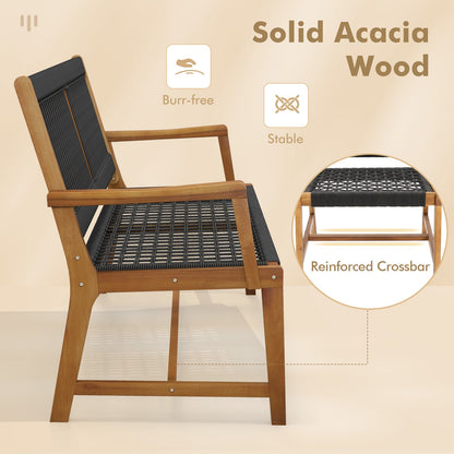 Juego de 2 sillas de comedor de madera de acacia con reposabrazos para patio y jardín