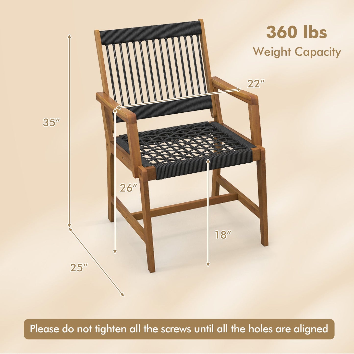 Juego de 2 sillas de comedor de madera de acacia con reposabrazos para patio y jardín