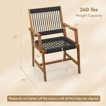 Juego de 2 sillas de comedor de madera de acacia con reposabrazos para patio y jardín