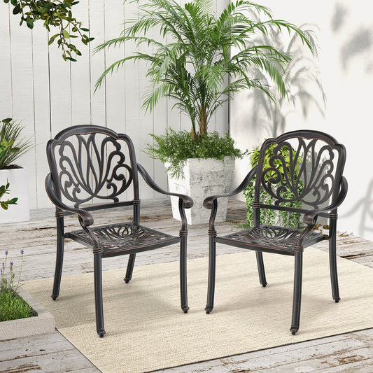 2 Pieces Patio Cast Aluminum Dining Chairs with Armrests-Bronze - Tampa Home & Garden Store