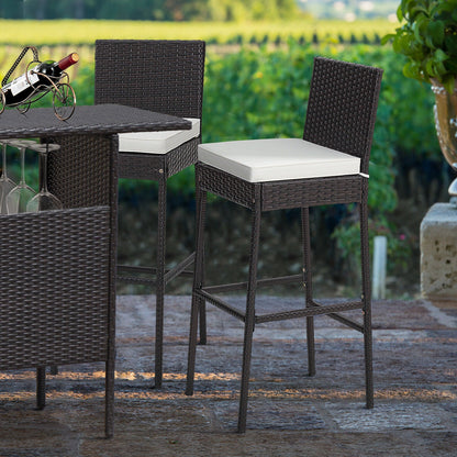 2 taburetes de bar de mimbre acolchados para patio con reposapiés cómodo - Juego de 2