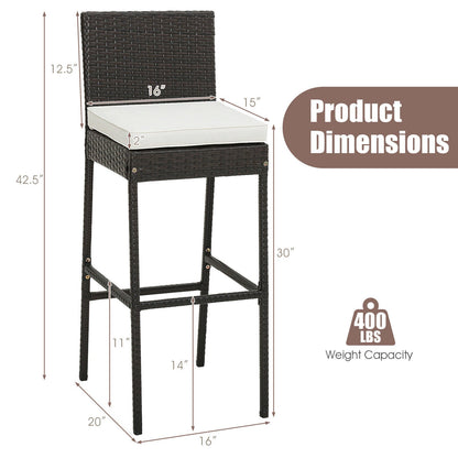 2 taburetes de bar de mimbre acolchados para patio con reposapiés cómodo - Juego de 2