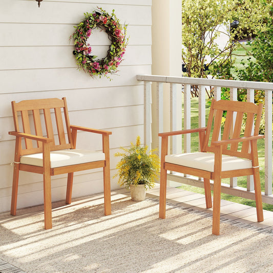 2 Pieces Patio Dining Chairs Outdoor Acacia Wood Chairs-White - Tampa Home & Garden Store