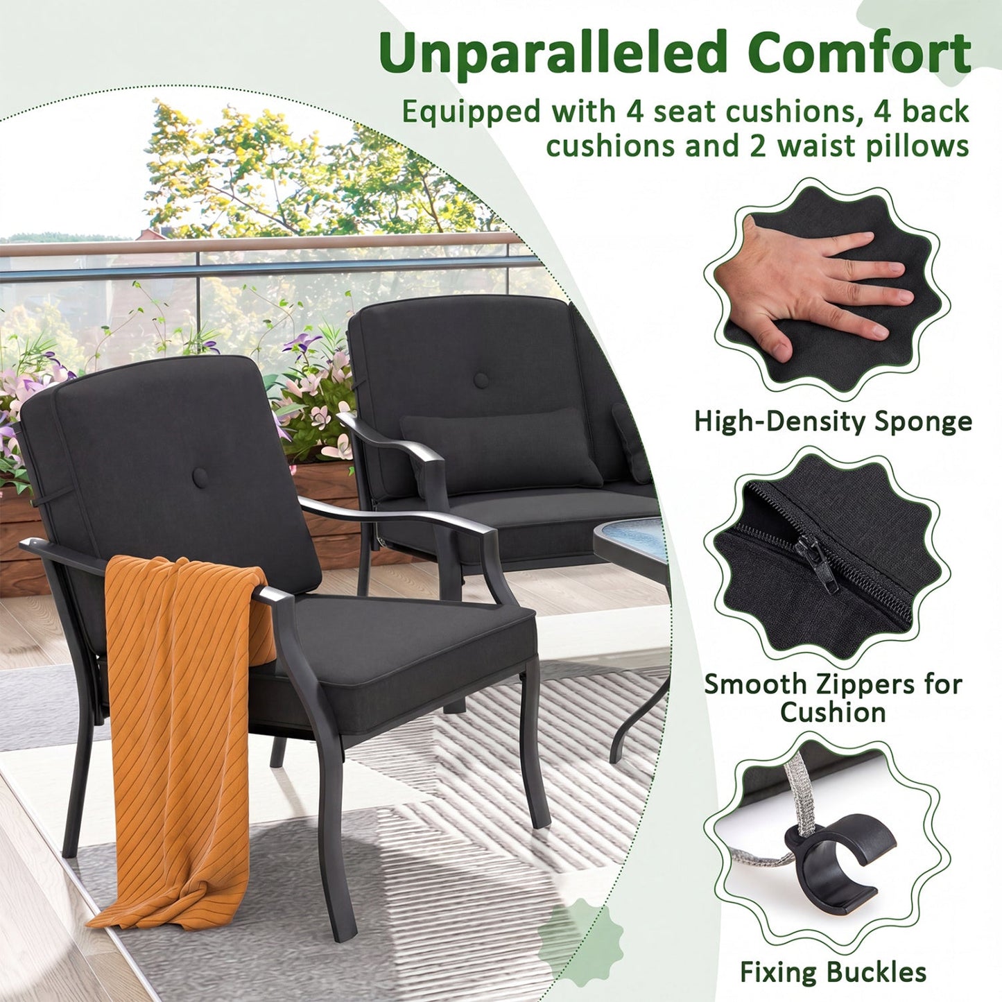 Patio Metal Dining Chairs with Cushions Set of 2