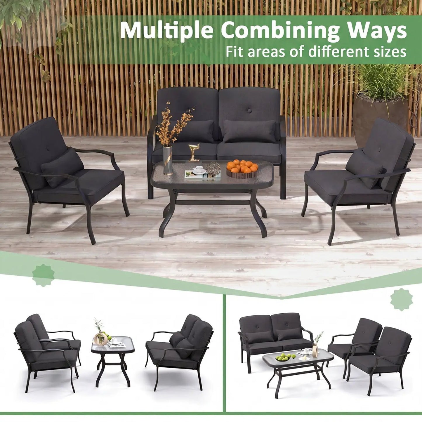 Patio Metal Dining Chairs with Cushions Set of 2