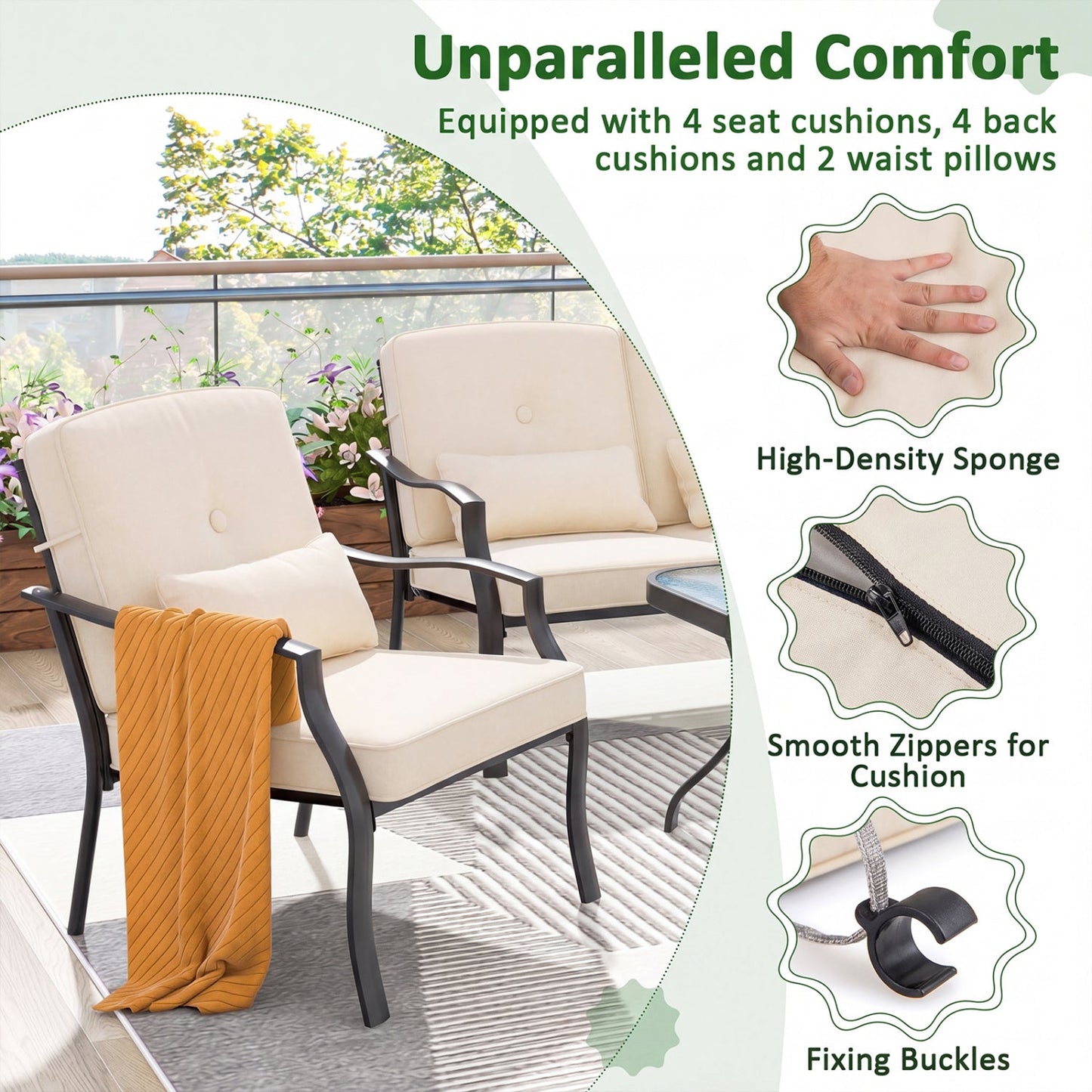 Patio Metal Dining Chairs with Cushions Set of 2