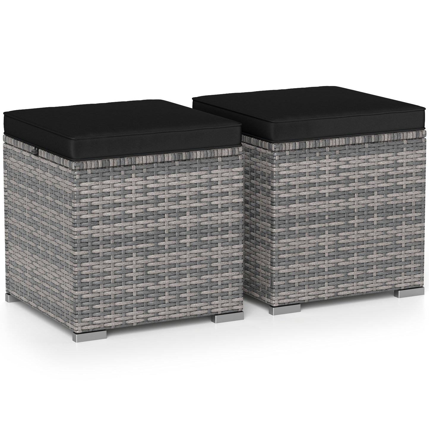 2 Pieces Patio Ottoman with Hidden Storage Space-Mix Grey