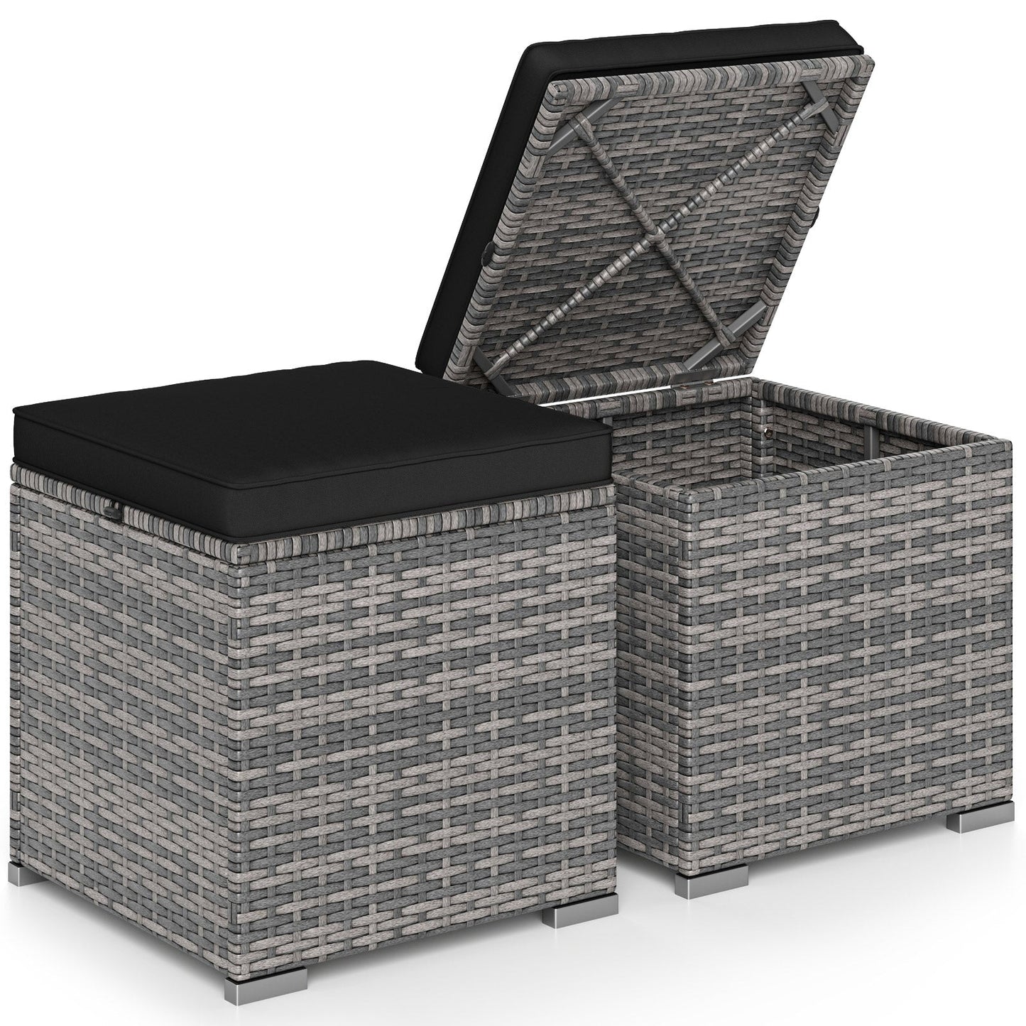 2 Pieces Patio Ottoman with Hidden Storage Space-Mix Grey
