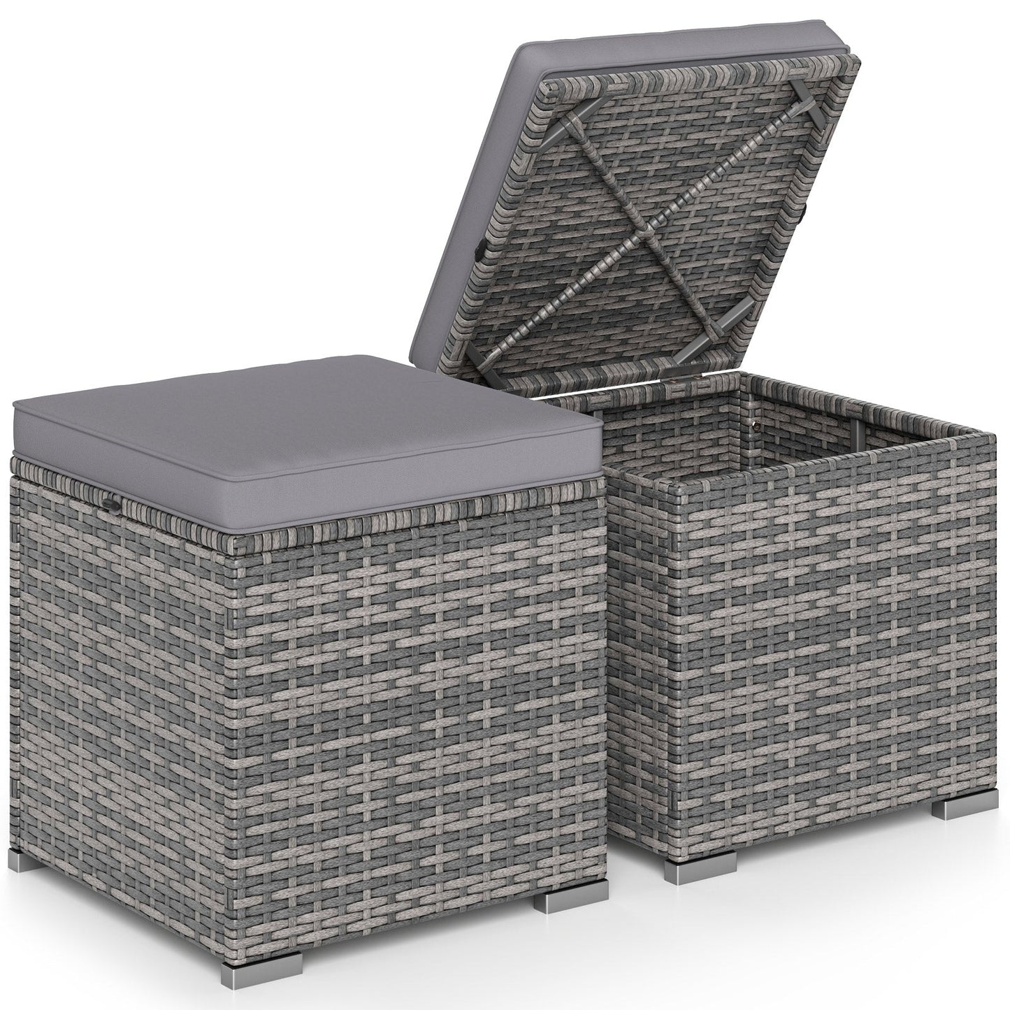 2 Pieces Patio Ottoman with Hidden Storage Space-Mix Grey