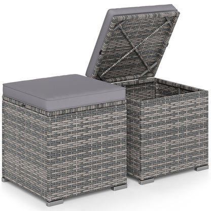 2 Pieces Patio Ottoman with Hidden Storage Space-Mix Grey