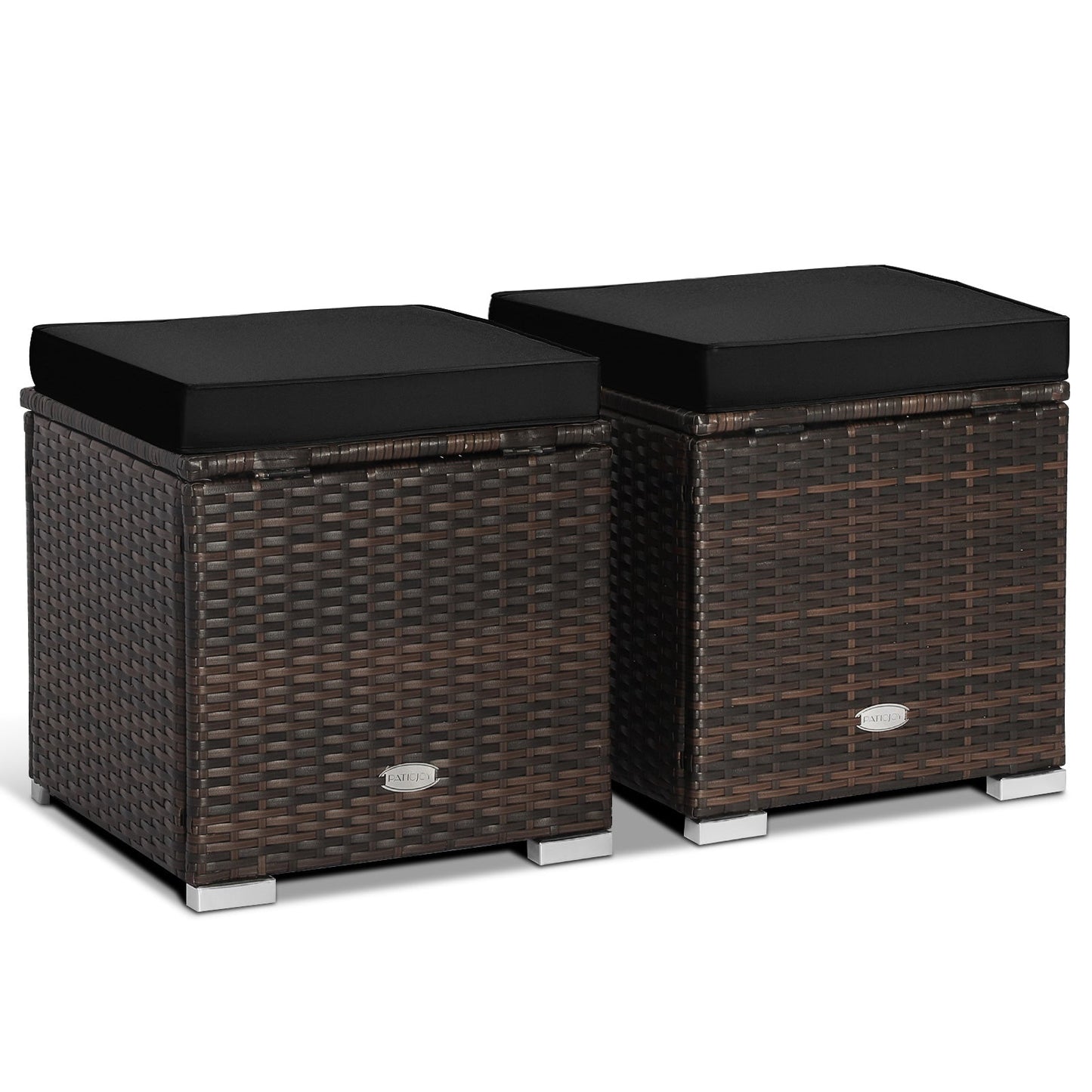 Otomana de patio de 2 piezas con espacio de almacenamiento oculto - Negro