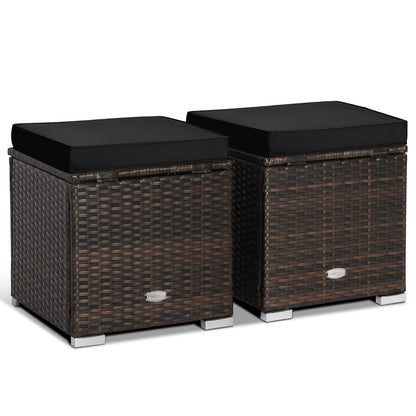 Otomana de patio de 2 piezas con espacio de almacenamiento oculto - Negro