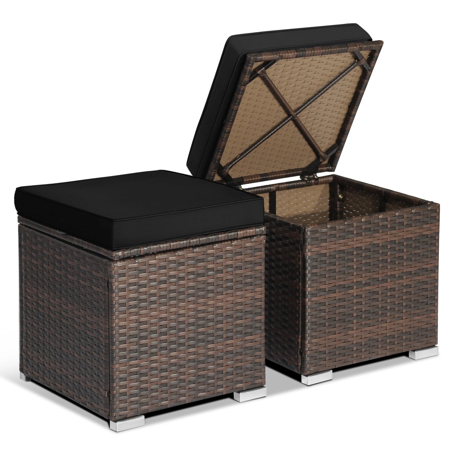 Otomana de patio de 2 piezas con espacio de almacenamiento oculto - Negro