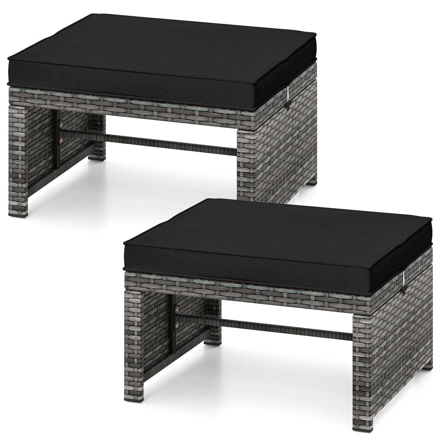 2 Otomanas de Mimbre PE para Patio con Cojines Suaves con Cremallera para Terraza - Rojo
