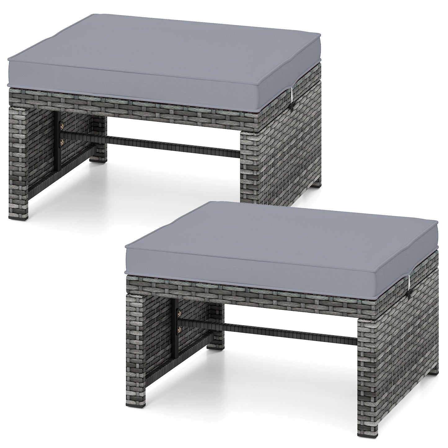 2 Otomanas de Mimbre PE para Patio con Cojines Suaves con Cremallera para Terraza - Rojo