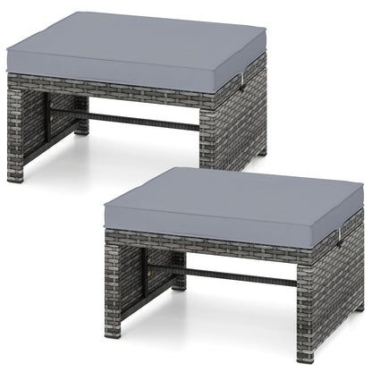 2 Otomanas de Mimbre PE para Patio con Cojines Suaves con Cremallera para Terraza - Rojo