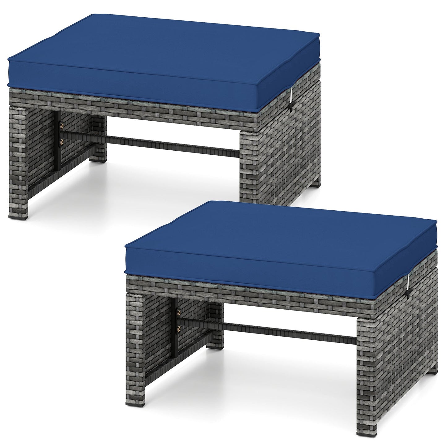 2 Otomanas de Mimbre PE para Patio con Cojines Suaves con Cremallera para Terraza - Rojo
