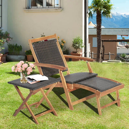 3 Piece Patio Rattan Folding Lounge Chair Set