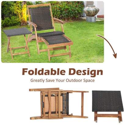 3 Piece Patio Rattan Folding Lounge Chair Set