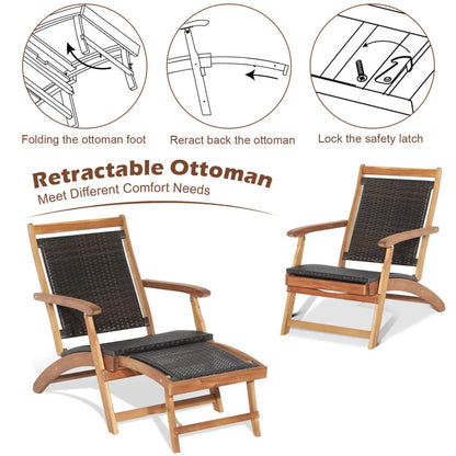 3 Piece Patio Rattan Folding Lounge Chair Set