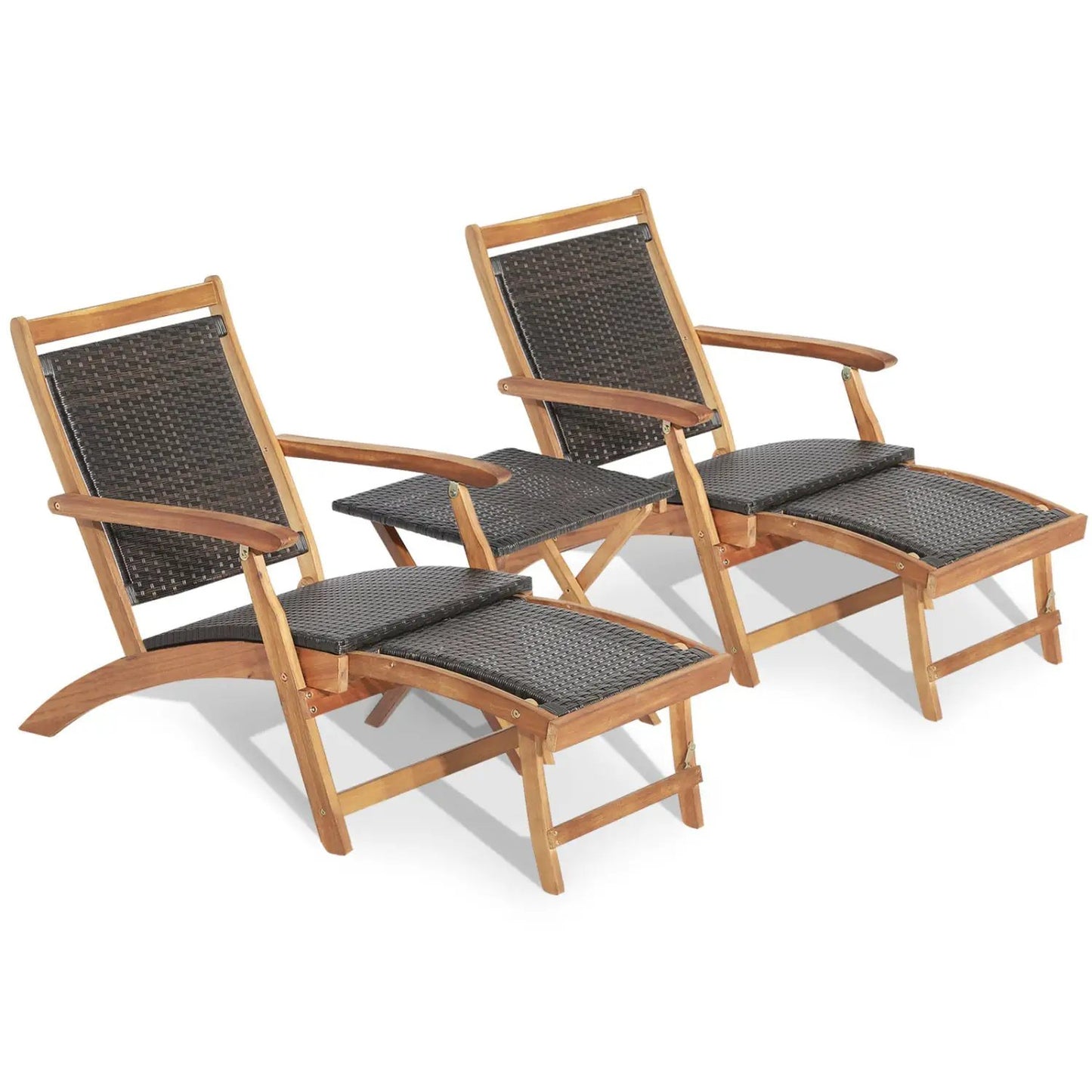 3 Piece Patio Rattan Folding Lounge Chair Set