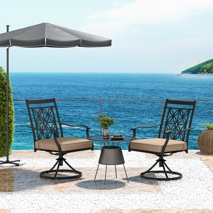 2 Pieces Patio Swivel Chairs with Blossom Pattern Backrest and Cushions-Black