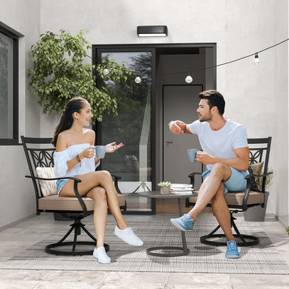 2 Pieces Patio Swivel Chairs with Blossom Pattern Backrest and Cushions-Black