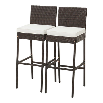 2 taburetes de bar de mimbre acolchados para patio con reposapiés cómodo - Juego de 2
