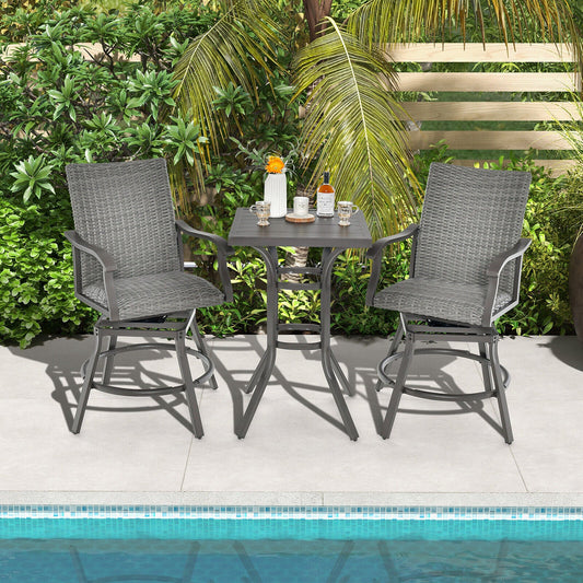 2 Pieces Patio Swivel Bar Chair Set with Quick Dry 4D Air Fiber Cushion - Tampa Home & Garden Store