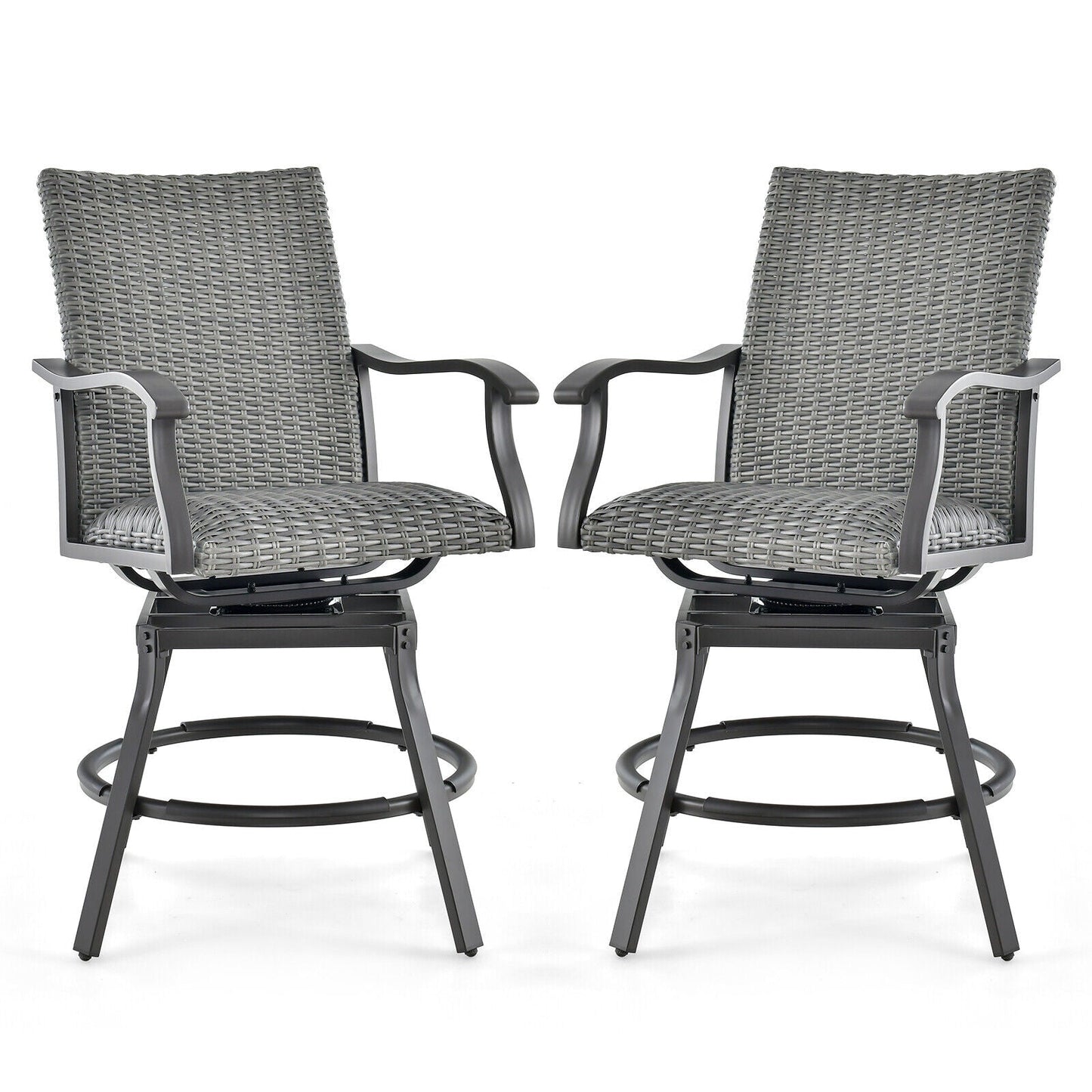 2 Pieces Patio Swivel Bar Chair Set with Quick Dry 4D Air Fiber Cushion