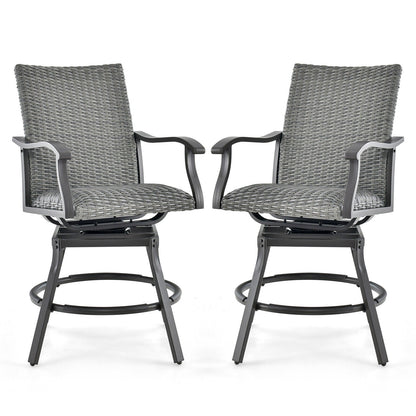 2 Pieces Patio Swivel Bar Chair Set with Quick Dry 4D Air Fiber Cushion