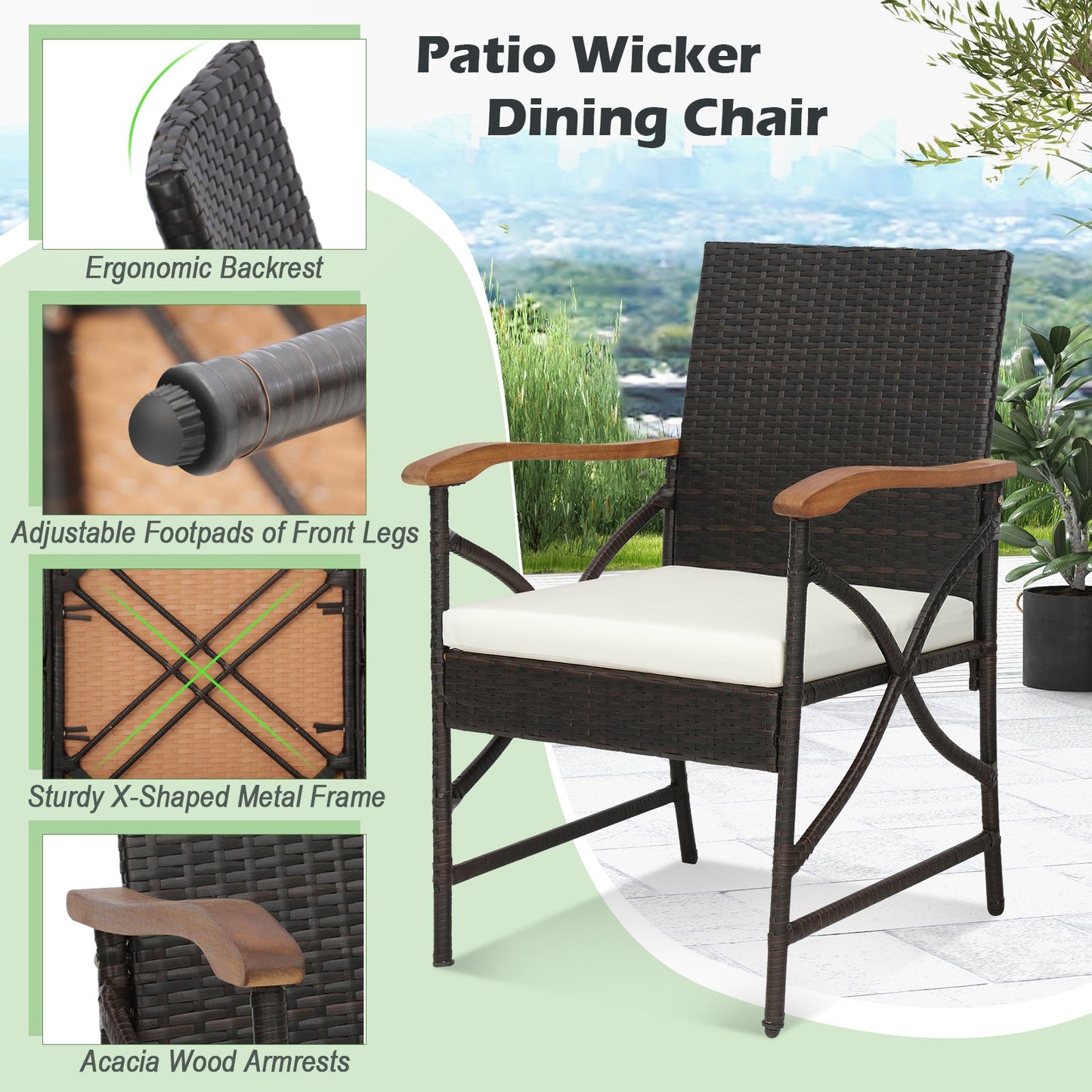 Set of 2/4 Patio Wicker Chairs with Soft Zippered Cushion