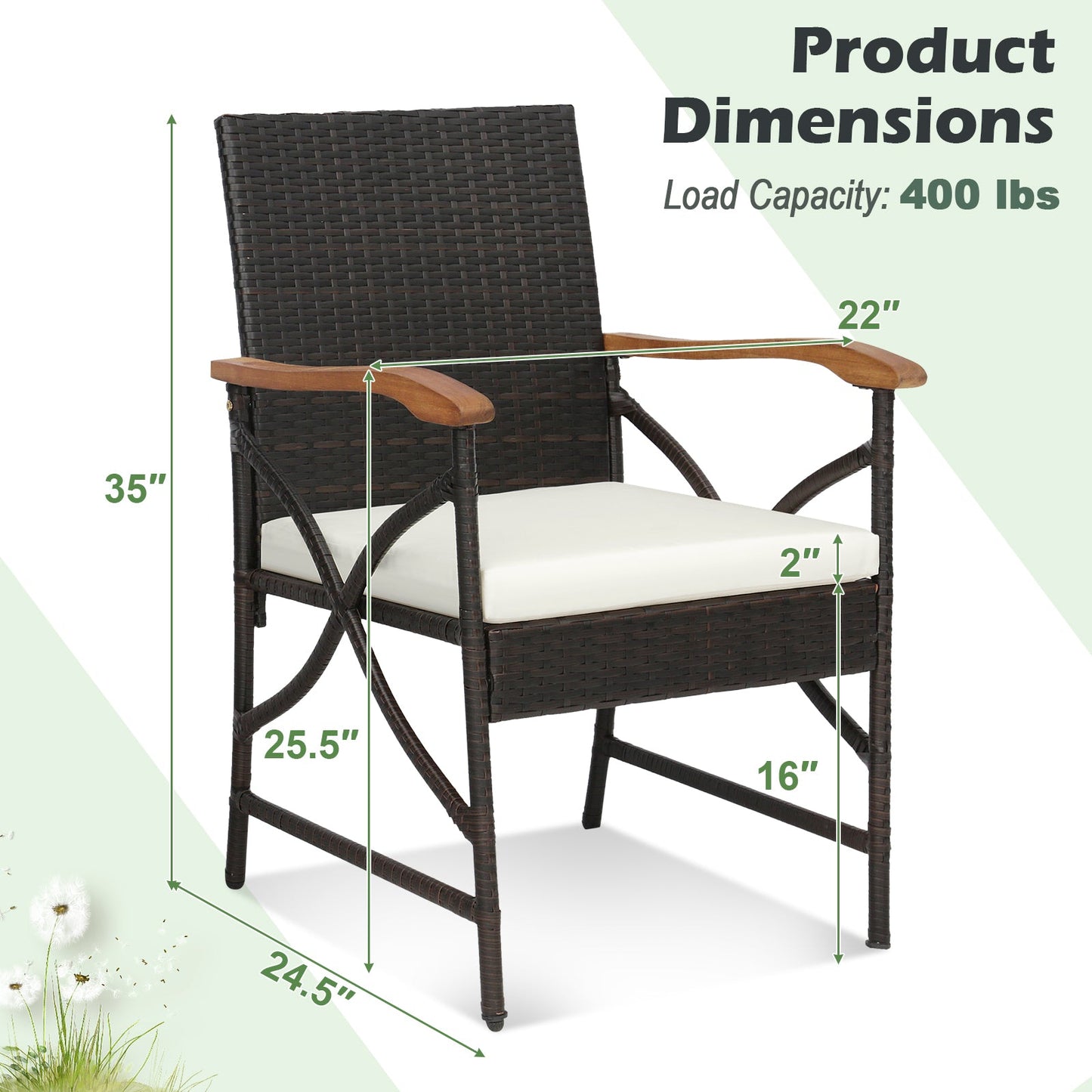 Set of 2/4 Patio Wicker Chairs with Soft Zippered Cushion